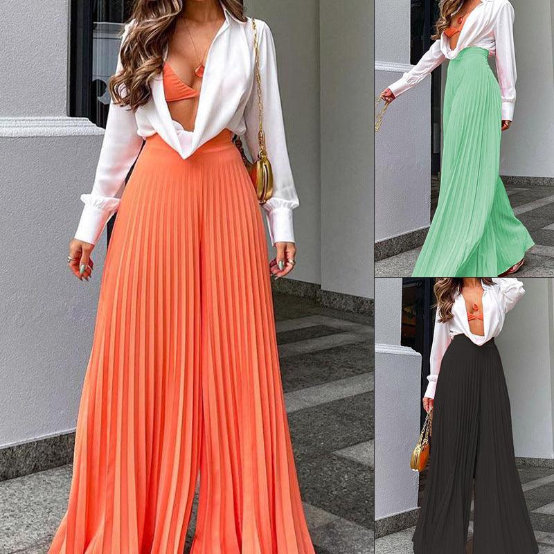 Women's Fashion Pleated Long Wide