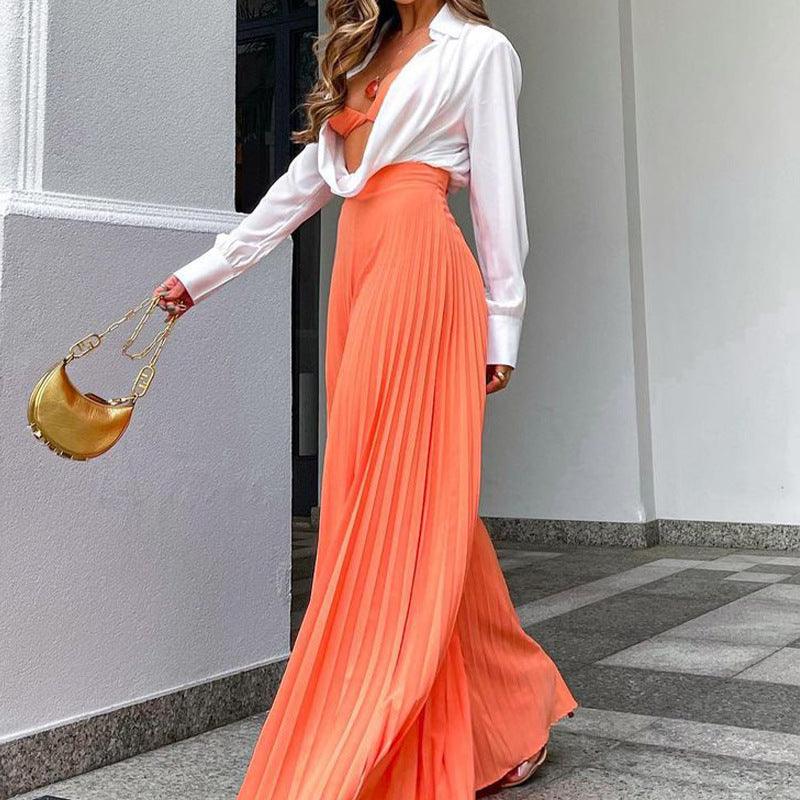 Women's Fashion Pleated Long Wide